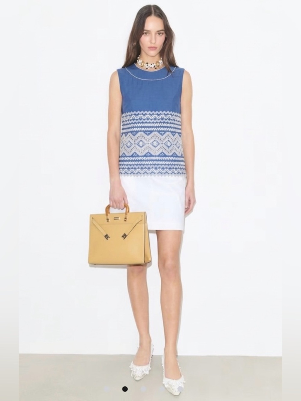 Tory Burch $298 Blue Resort Eyelet Embroidered Top Sz 4 Small Coastal Nautical